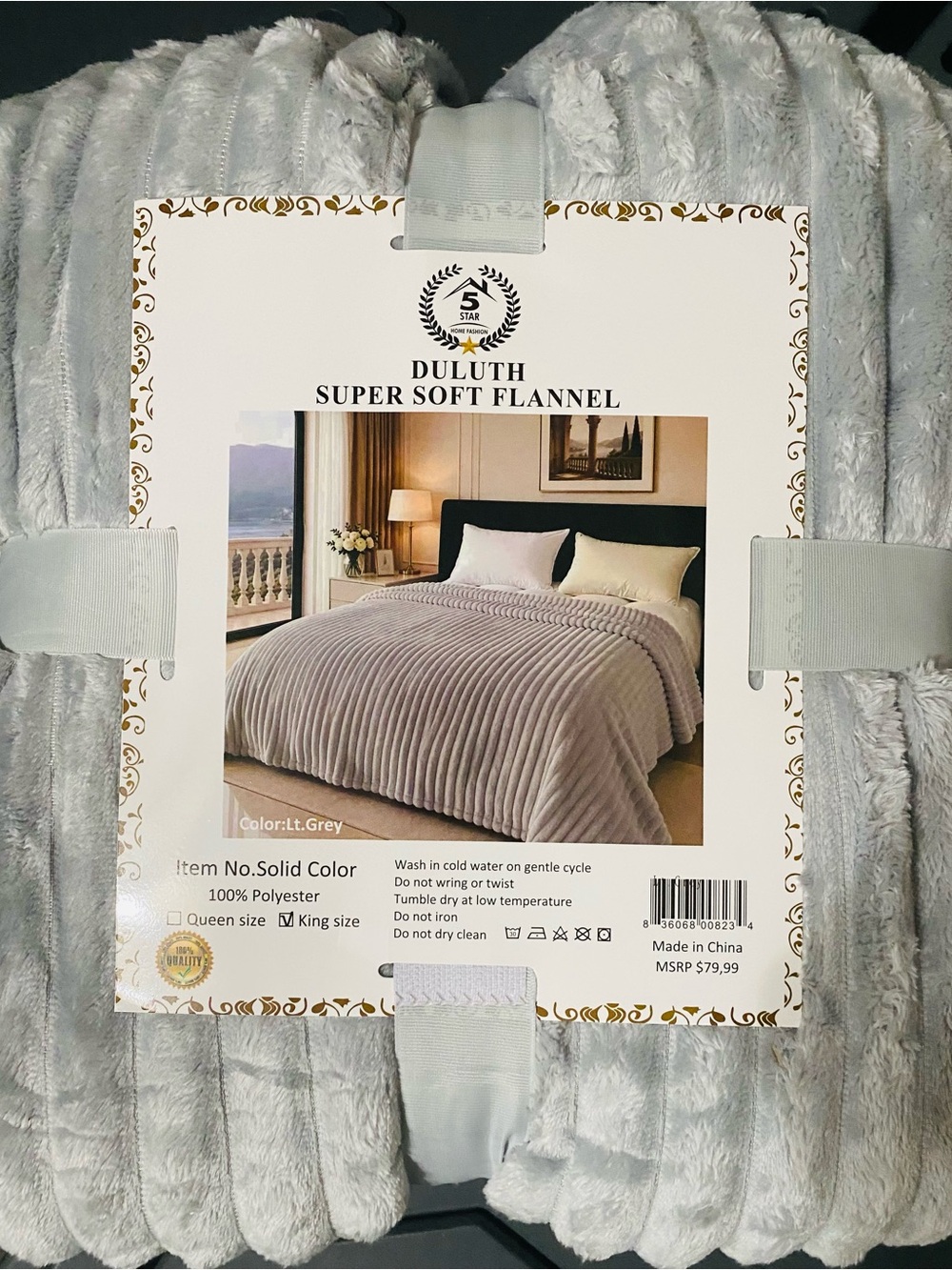 Duluth Super Soft Flannel Bed Blanket - Light Grey King